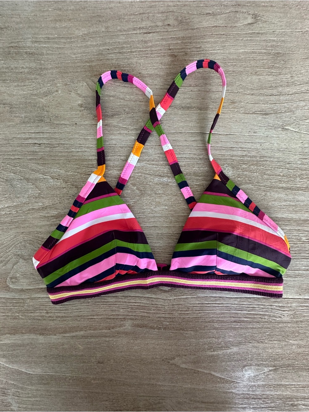 Aerie American Eagle Women's Multi Striped Triangle Bikini Swim Top Size M - Picture 3 of 6